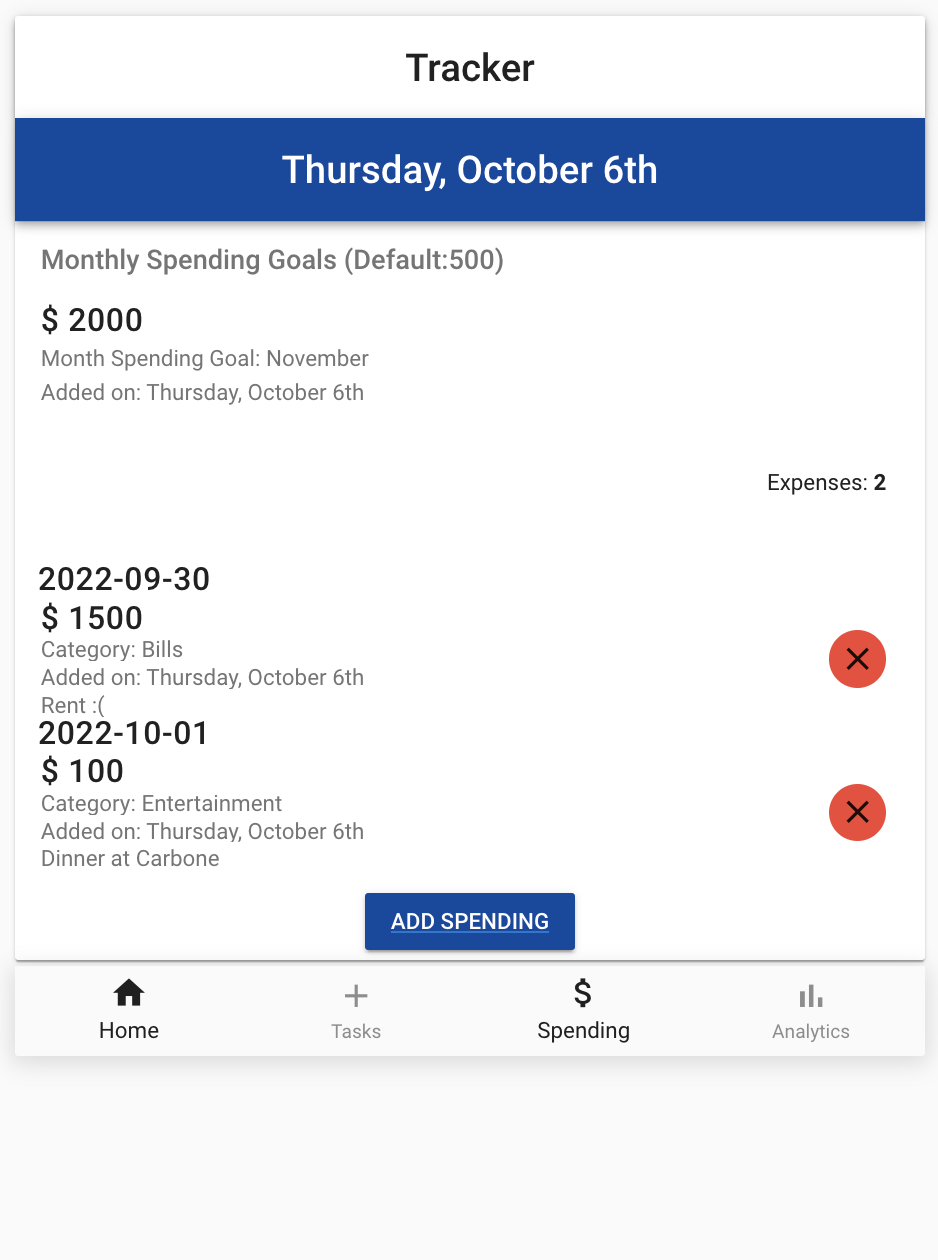 Spend Tracking Screen
