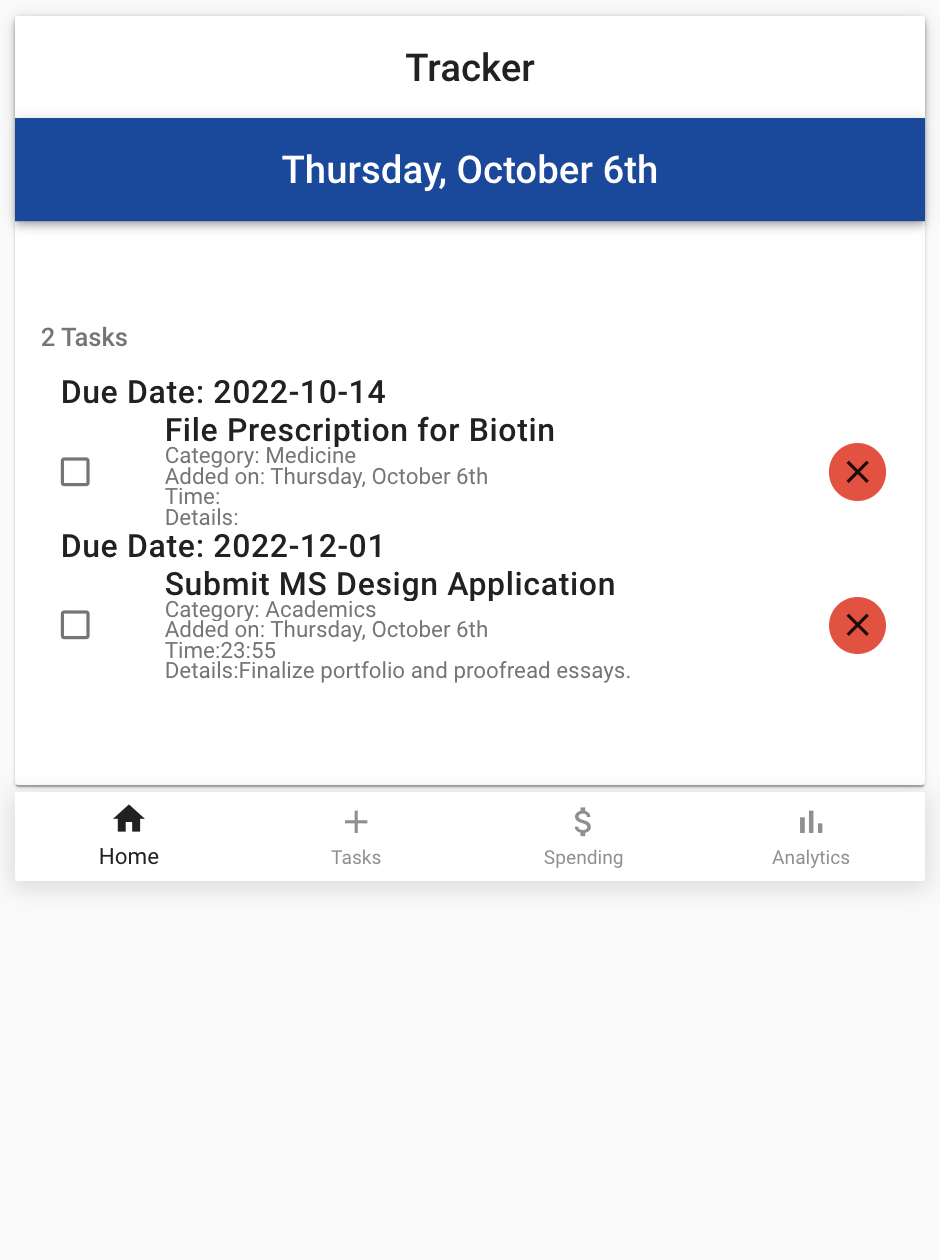 Home Page with Medicine Reminder, Academic Task